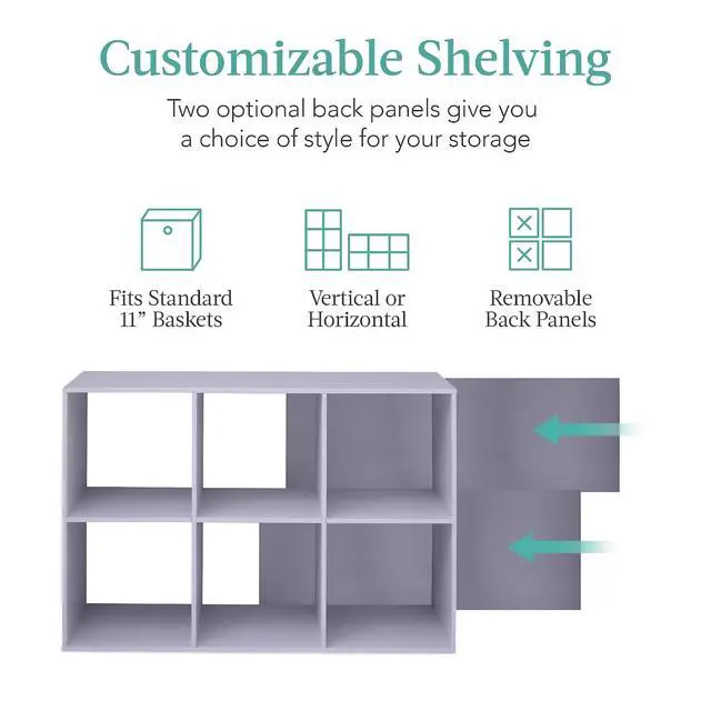 Alt view image 3 of 7 - Best Choice Products Kids Bookcase 6-Cube Storage Organizer, 11in Shelf Opening, Bookshelf, Toy Storage, Customizable w/ 3 Removable Back Panels Lavender