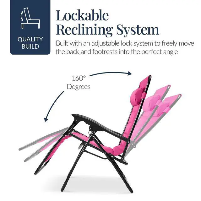 Alt view image 7 of 7 - Oversized Padded Zero Gravity Chair, Folding Outdoor Patio Recliner, XL Anti Gravity Lounger for Backyard w/Headrest, Cup Holder, Side Tray, Polyester Mesh - Hot Pink
