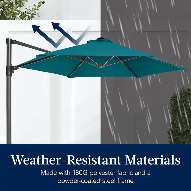 Alt view image 5 of 7 - 10ft Offset Cantilever Hanging Market Patio Umbrella, Smooth 360° Rotation, 8 Sturdy Ribs, Easy Adjustment - Cerulean