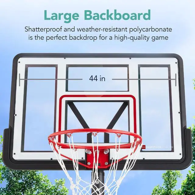 Alt view image 4 of 7 - 10ft Regulation Basketball Hoop, Height Adjustable Outdoor Goal w/Shock Absorbent Rim, Base Gel, 2 Wheels