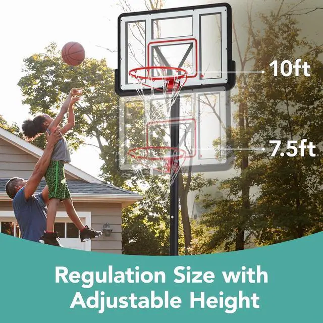 Alt view image 2 of 7 - 10ft Regulation Basketball Hoop, Height Adjustable Outdoor Goal w/Shock Absorbent Rim, Base Gel, 2 Wheels