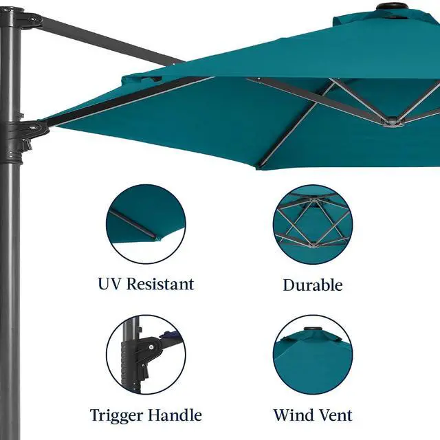 Alt view image 7 of 7 - 10ft Offset Cantilever Hanging Market Patio Umbrella, Smooth 360° Rotation, 8 Sturdy Ribs, Easy Adjustment - Cerulean