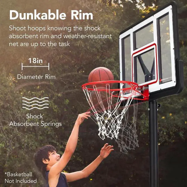Alt view image 5 of 7 - 10ft Regulation Basketball Hoop, Height Adjustable Outdoor Goal w/Shock Absorbent Rim, Base Gel, 2 Wheels