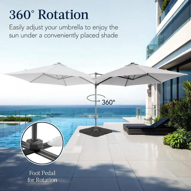 Alt view image 3 of 7 - 10ft Offset Cantilever Hanging Market Patio Umbrella, Smooth 360° Rotation, 8 Sturdy Ribs, Easy Adjustment - Fog Gray