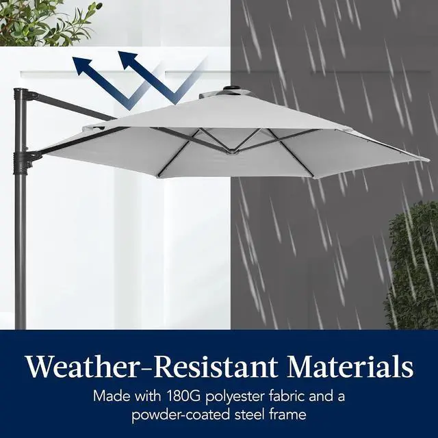 Alt view image 5 of 7 - 10ft Offset Cantilever Hanging Market Patio Umbrella, Smooth 360° Rotation, 8 Sturdy Ribs, Easy Adjustment - Fog Gray