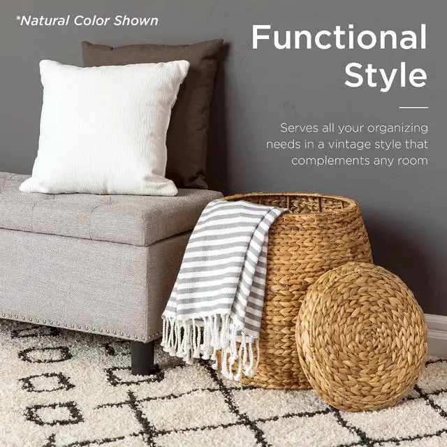 Alt view image 4 of 7 - Multipurpose Hyacinth Storage Basket, Plant Décor, Handwoven Organizer Tote for Bedroom, Living Room, Nursery, w/Lid - Whitewash