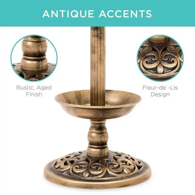 Alt view image 5 of 7 - Best Choice Products Outdoor Solar Lighted Pedestal Bird Bath Fountain Decoration w/Planter, Integrated Panel, Scroll Accents for Lawn, Garden - Bronze