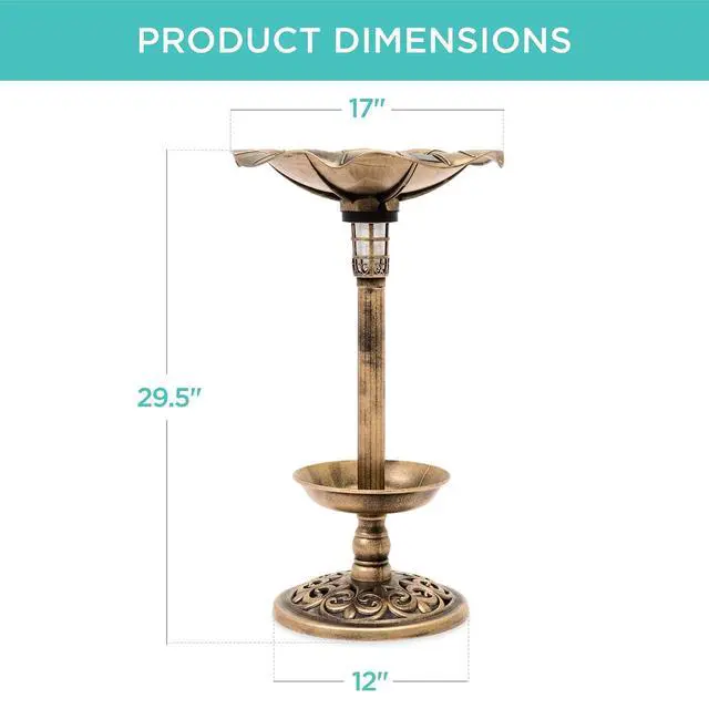 Alt view image 7 of 7 - Best Choice Products Outdoor Solar Lighted Pedestal Bird Bath Fountain Decoration w/Planter, Integrated Panel, Scroll Accents for Lawn, Garden - Bronze