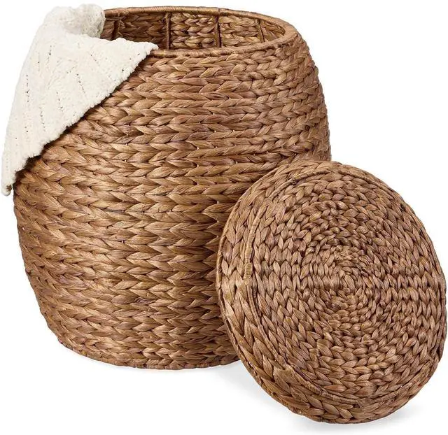 Main image of Multipurpose Hyacinth Storage Basket, Plant Décor, Handwoven Organizer Tote for Bedroom, Living Room, Nursery, w/Lid - Chestnut