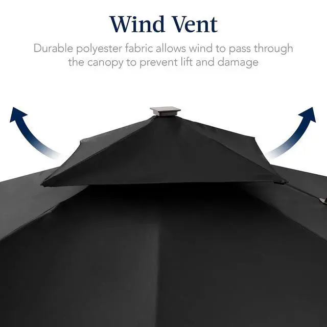 Alt view image 7 of 7 - 9x12ft LED Cantilever Patio Umbrella w/Base Included & 360° Rotation, Large Solar Offset Hanging Outdoor Sun Shade for Deck, Backyard Table w/Stand & Lights Black