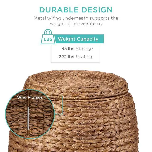 Alt view image 3 of 7 - Multipurpose Hyacinth Storage Basket, Plant Décor, Handwoven Organizer Tote for Bedroom, Living Room, Nursery, w/Lid - Chestnut
