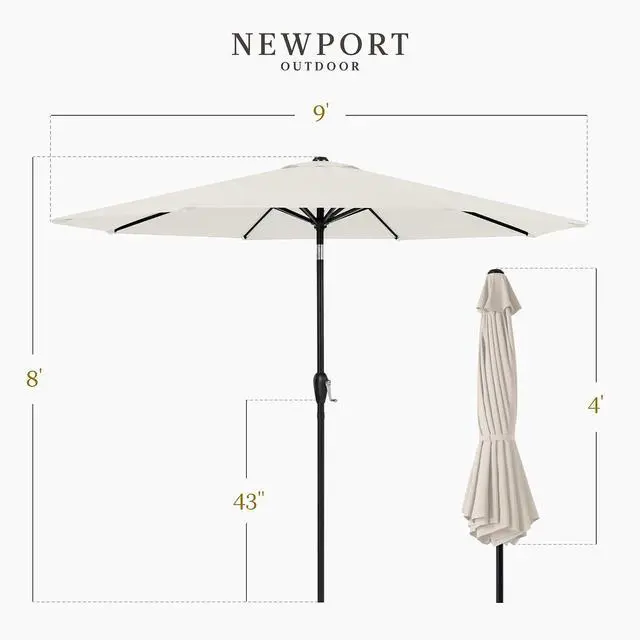Alt view image 2 of 7 - 9ft Commercial Grade Patio Umbrella, 5-Year Fade Resistant 260 GSM Polyester Canopy, Rustproof Aluminum Frame, Smooth Tilt & Crank for Patio, Restaurant, Pool & Deck - Ivory