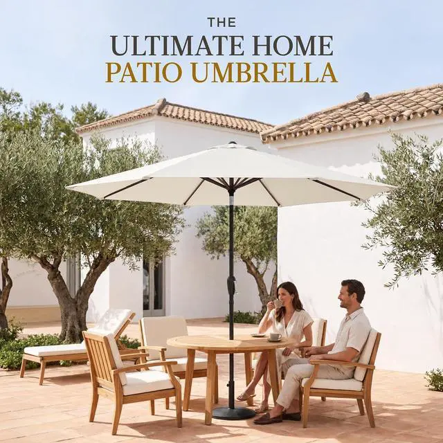 Alt view image 4 of 7 - 9ft Commercial Grade Patio Umbrella, 5-Year Fade Resistant 260 GSM Polyester Canopy, Rustproof Aluminum Frame, Smooth Tilt & Crank for Patio, Restaurant, Pool & Deck - Ivory