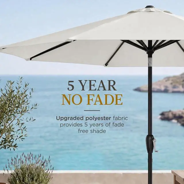 Alt view image 5 of 7 - 9ft Commercial Grade Patio Umbrella, 5-Year Fade Resistant 260 GSM Polyester Canopy, Rustproof Aluminum Frame, Smooth Tilt & Crank for Patio, Restaurant, Pool & Deck - Ivory