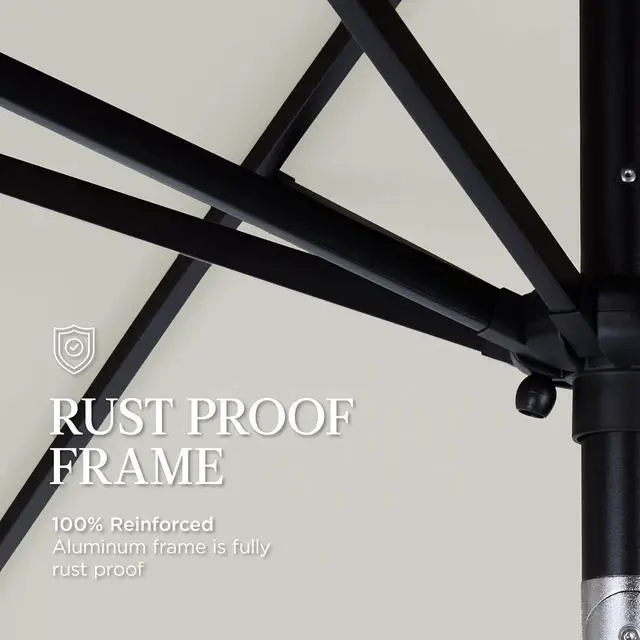 Alt view image 6 of 7 - 9ft Commercial Grade Patio Umbrella, 5-Year Fade Resistant 260 GSM Polyester Canopy, Rustproof Aluminum Frame, Smooth Tilt & Crank for Patio, Restaurant, Pool & Deck - Ivory