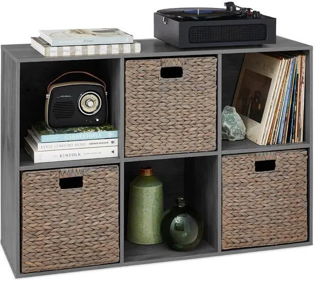 Main image of Best Choice Products 6-Cube Storage Organizer, 13.5in Shelf Opening, Bookcase, Display Shelf, Customizable w/ 3 Removable Back Panels Dark Gray