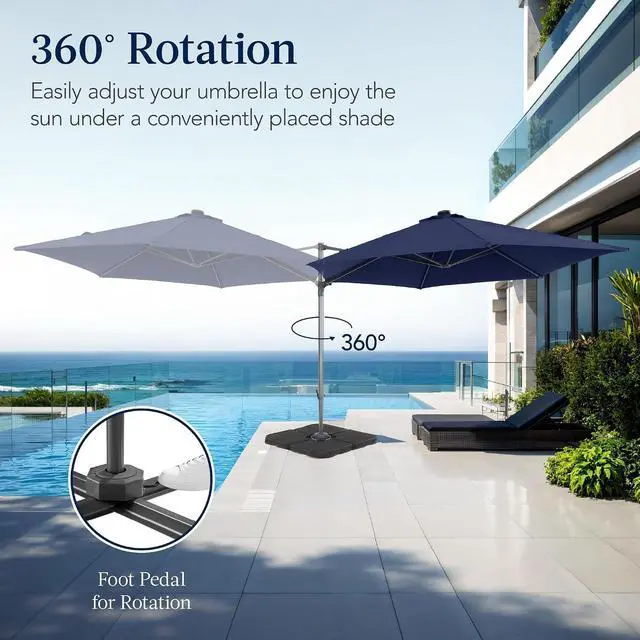 Alt view image 3 of 7 - 10ft Offset Cantilever Hanging Market Patio Umbrella, Smooth 360° Rotation, 8 Sturdy Ribs, Easy Adjustment - Navy Blue