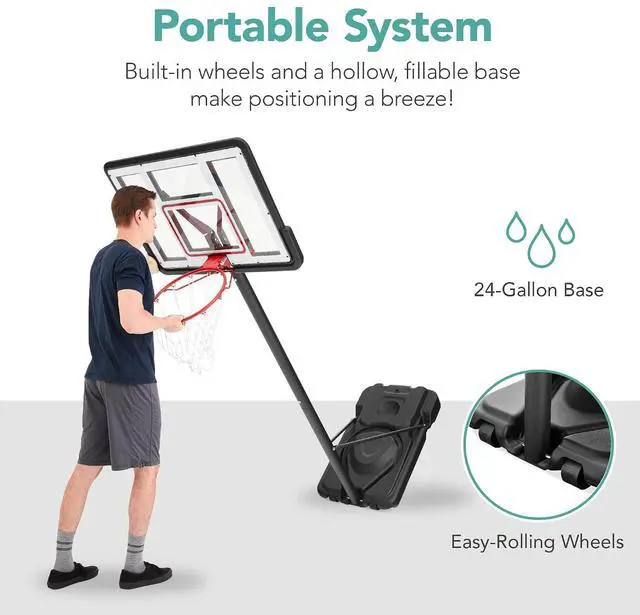 Alt view image 6 of 7 - 10ft Regulation Basketball Hoop, Height Adjustable Outdoor Goal w/Shock Absorbent Rim, Base Gel, 2 Wheels