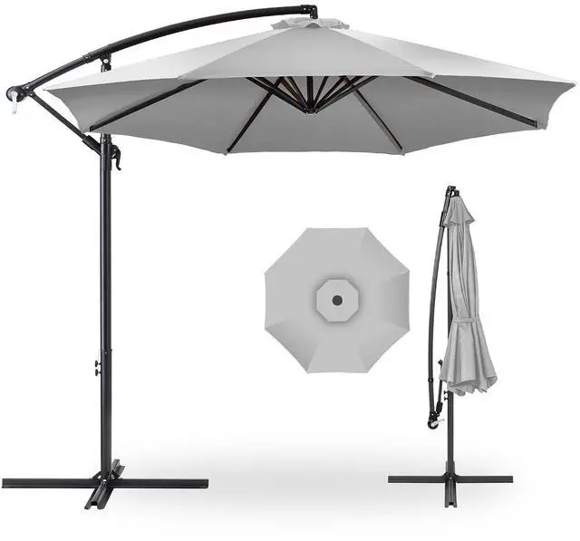 Main image of 10ft Offset Cantilever Hanging Market Patio Umbrella, 8 Sturdy Ribs, Easy Adjustment - Fog Gray