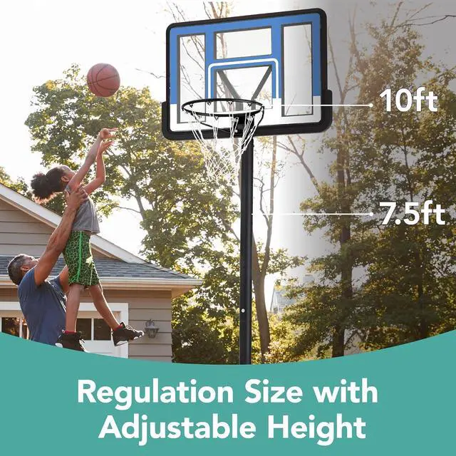 Alt view image 2 of 7 - 10ft Regulation Basketball Hoop, Height Adjustable Outdoor Goal w/Shock Absorbent Rim, Base Gel, 2 Wheels