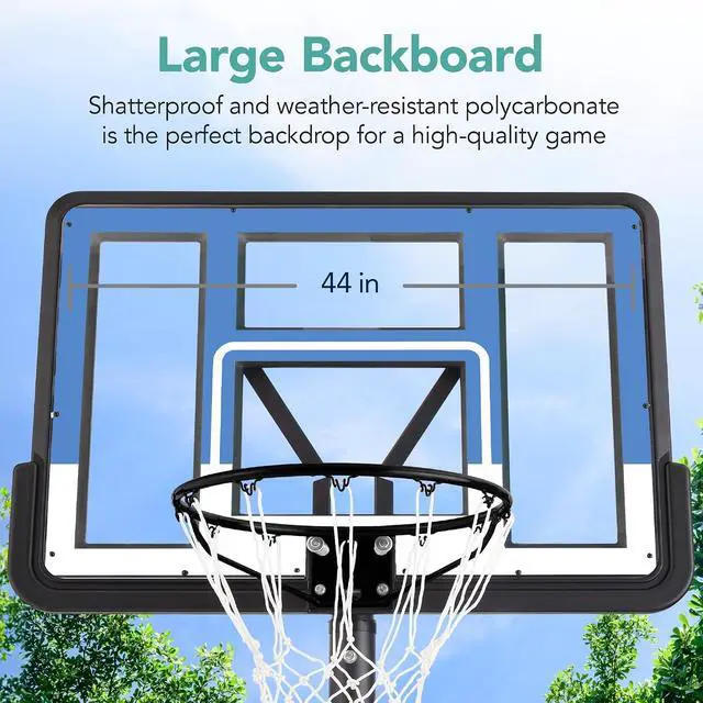 Alt view image 4 of 7 - 10ft Regulation Basketball Hoop, Height Adjustable Outdoor Goal w/Shock Absorbent Rim, Base Gel, 2 Wheels