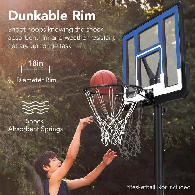 Alt view image 5 of 7 - 10ft Regulation Basketball Hoop, Height Adjustable Outdoor Goal w/Shock Absorbent Rim, Base Gel, 2 Wheels
