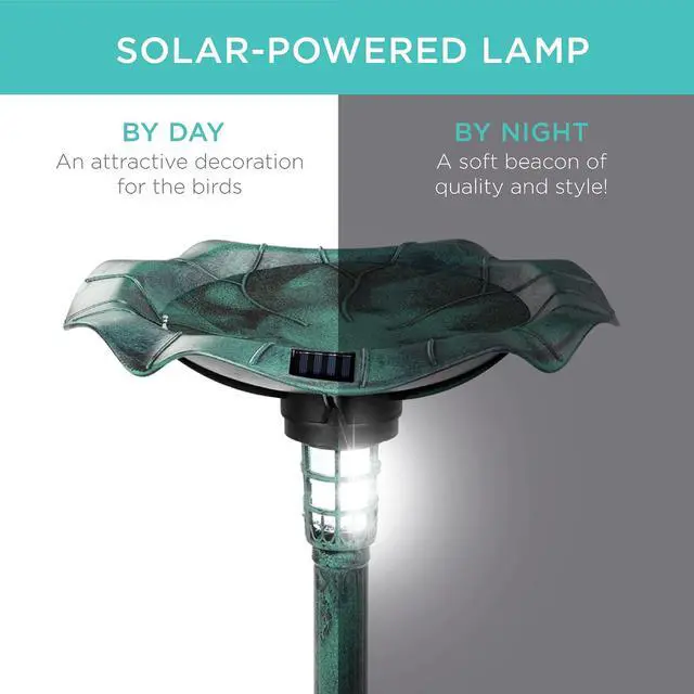 Alt view image 2 of 7 - Best Choice Products Outdoor Solar Lighted Pedestal Bird Bath Fountain Decoration w/Planter, Integrated Panel, Scroll Accents for Lawn, Garden - Green