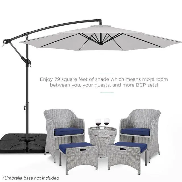 Alt view image 2 of 7 - 10ft Offset Cantilever Hanging Market Patio Umbrella, 8 Sturdy Ribs, Easy Adjustment - Fog Gray