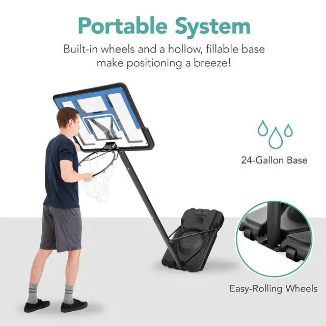 Alt view image 6 of 7 - 10ft Regulation Basketball Hoop, Height Adjustable Outdoor Goal w/Shock Absorbent Rim, Base Gel, 2 Wheels