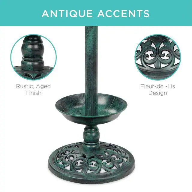 Alt view image 5 of 7 - Best Choice Products Outdoor Solar Lighted Pedestal Bird Bath Fountain Decoration w/Planter, Integrated Panel, Scroll Accents for Lawn, Garden - Green