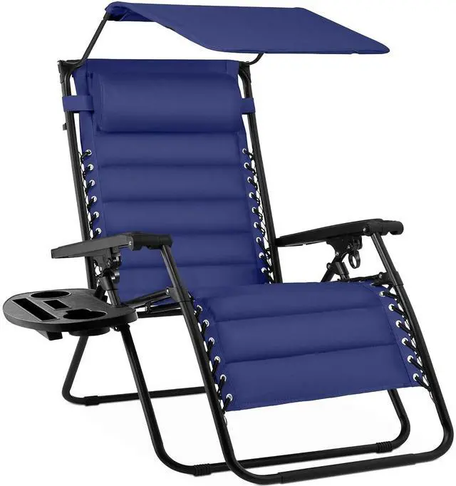 Main image of Oversized Padded Zero Gravity Chair w/Canopy Headrest Cup Holder Side Tray, Folding Outdoor Patio Recliner Lounger - Cobalt Blue