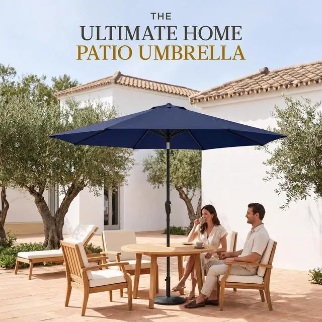 Alt view image 4 of 7 - 9ft Commercial Grade Patio Umbrella, 5-Year Fade Resistant 260 GSM Polyester Canopy, Rustproof Aluminum Frame, Smooth Tilt & Crank for Patio, Restaurant, Pool & Deck - Navy