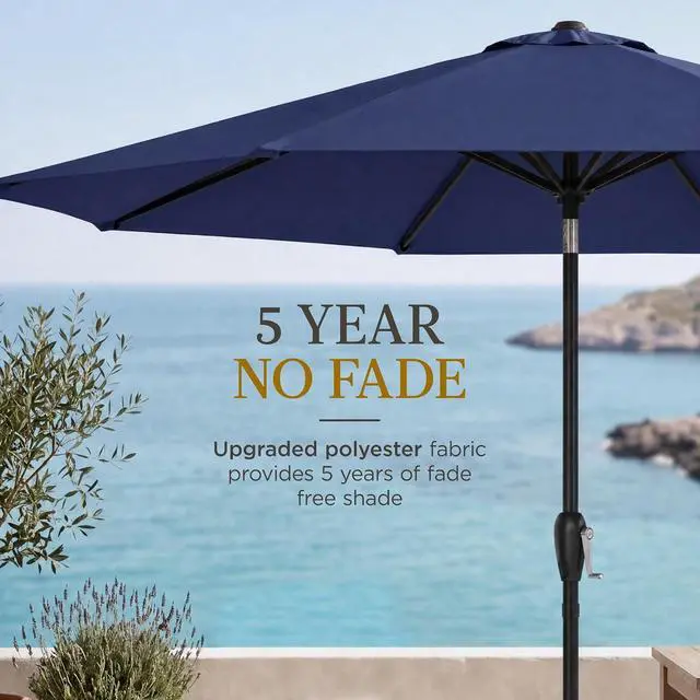 Alt view image 5 of 7 - 9ft Commercial Grade Patio Umbrella, 5-Year Fade Resistant 260 GSM Polyester Canopy, Rustproof Aluminum Frame, Smooth Tilt & Crank for Patio, Restaurant, Pool & Deck - Navy