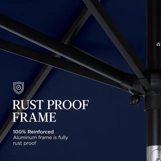 Alt view image 6 of 7 - 9ft Commercial Grade Patio Umbrella, 5-Year Fade Resistant 260 GSM Polyester Canopy, Rustproof Aluminum Frame, Smooth Tilt & Crank for Patio, Restaurant, Pool & Deck - Navy