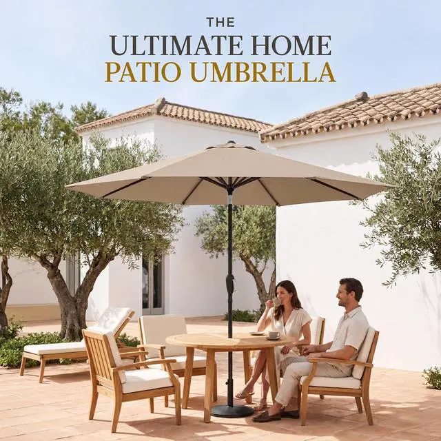 Alt view image 4 of 7 - 9ft Commercial Grade Patio Umbrella, 5-Year Fade Resistant 260 GSM Polyester Canopy, Rustproof Aluminum Frame, Smooth Tilt & Crank for Patio, Restaurant, Pool & Deck - Tan