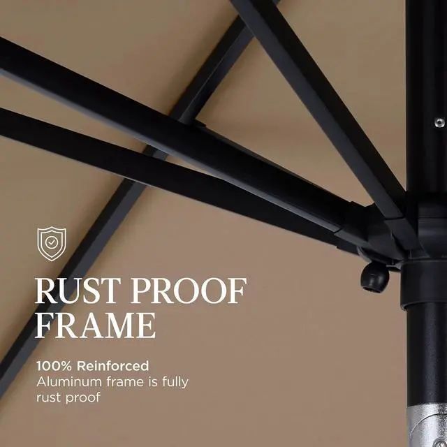 Alt view image 6 of 7 - 9ft Commercial Grade Patio Umbrella, 5-Year Fade Resistant 260 GSM Polyester Canopy, Rustproof Aluminum Frame, Smooth Tilt & Crank for Patio, Restaurant, Pool & Deck - Tan