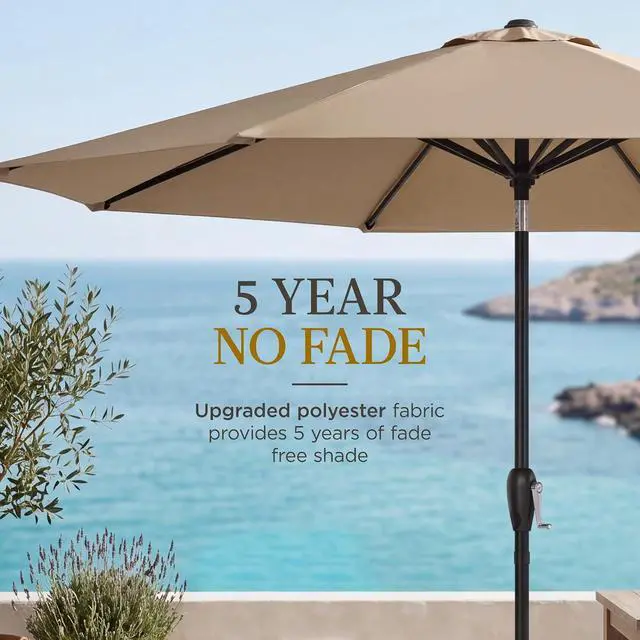 Alt view image 5 of 7 - 9ft Commercial Grade Patio Umbrella, 5-Year Fade Resistant 260 GSM Polyester Canopy, Rustproof Aluminum Frame, Smooth Tilt & Crank for Patio, Restaurant, Pool & Deck - Tan