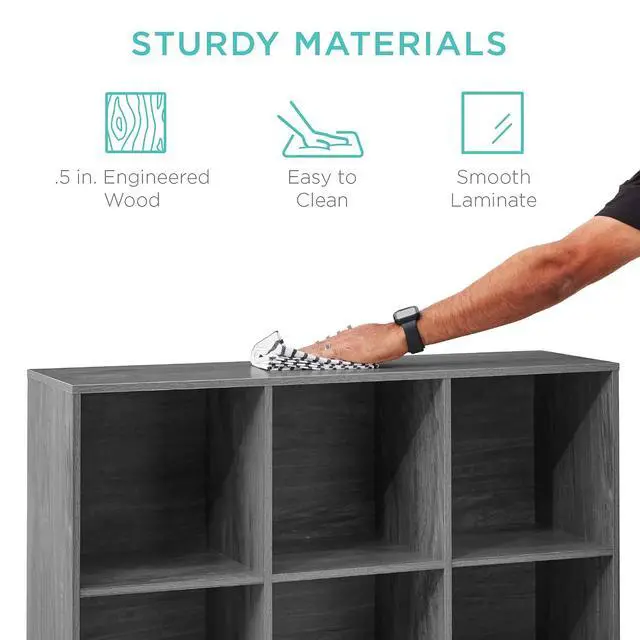 Alt view image 6 of 7 - Best Choice Products 9-Cube Storage Organizer, 11in Shelf Opening, Bookcase, Display Shelf, Customizable w/ 3 Removable Back Panels - Dark Gray