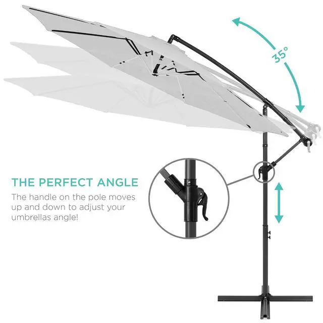 Alt view image 4 of 7 - 10ft Offset Cantilever Hanging Market Patio Umbrella, 8 Sturdy Ribs, Easy Adjustment - Fog Gray