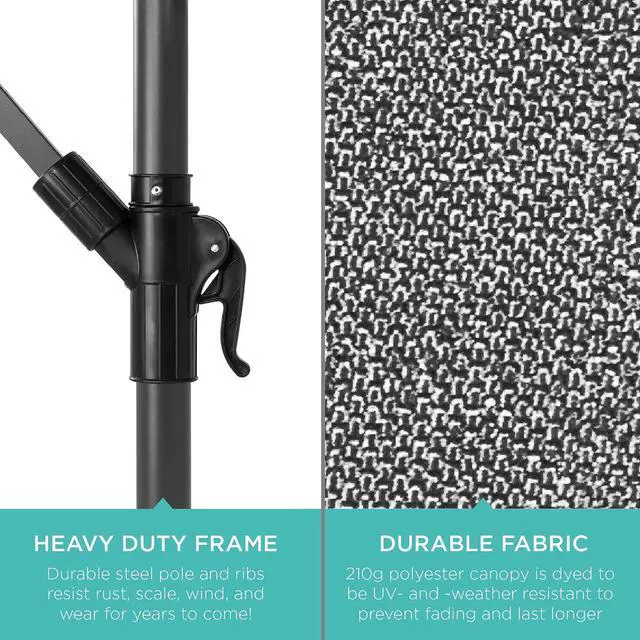 Alt view image 6 of 7 - 10ft Offset Cantilever Hanging Market Patio Umbrella, 8 Sturdy Ribs, Easy Adjustment - Fog Gray