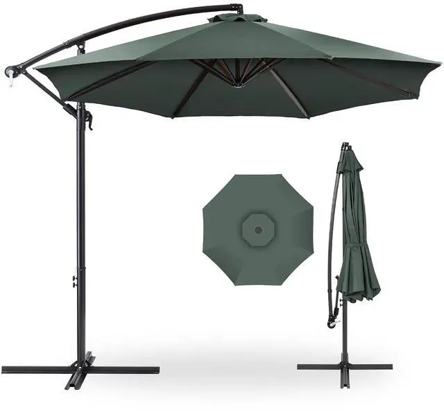Main image of 10ft Offset Cantilever Hanging Market Patio Umbrella, 8 Sturdy Ribs, Easy Adjustment - Slate
