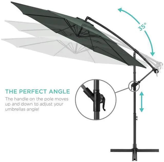 Alt view image 4 of 7 - 10ft Offset Cantilever Hanging Market Patio Umbrella, 8 Sturdy Ribs, Easy Adjustment - Slate