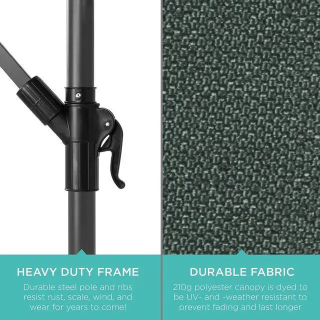 Alt view image 6 of 7 - 10ft Offset Cantilever Hanging Market Patio Umbrella, 8 Sturdy Ribs, Easy Adjustment - Slate