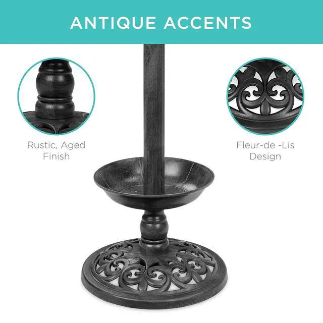 Alt view image 5 of 7 - Best Choice Products Outdoor Solar Lighted Pedestal Bird Bath Fountain Decoration w/Planter, Integrated Panel, Scroll Accents for Lawn, Garden - Black