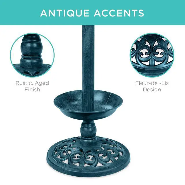 Alt view image 5 of 7 - Best Choice Products Outdoor Solar Lighted Pedestal Bird Bath Fountain Decoration w/Planter, Integrated Panel, Scroll Accents for Lawn, Garden - Peacock Blue