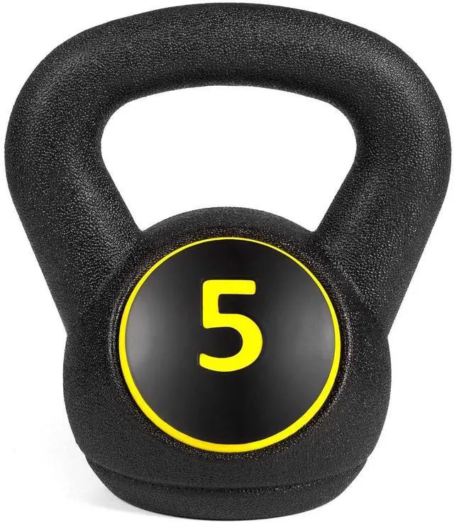 Alt view image 7 of 7 - 3-Piece Kettlebell Set with Storage Rack, HDPE Coated Exercise Fitness Concrete Weights for Home Gym, Strength Training, HIIT Workout 5lb, 10lb, 15lb