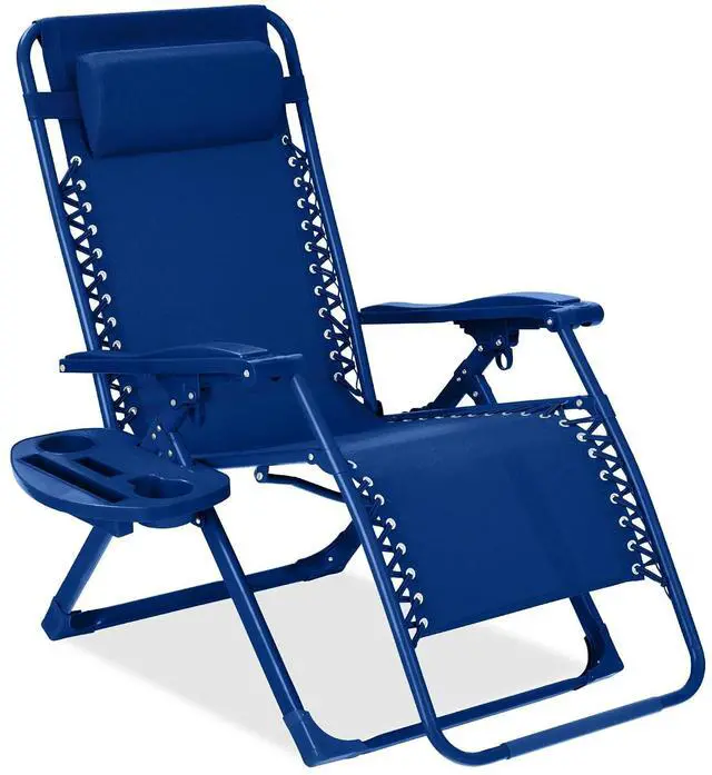 Main image of Adjustable Zero Gravity Chair, Monochromatic Color Folding Patio Recliner w/Side Tray, Headrest - Marine