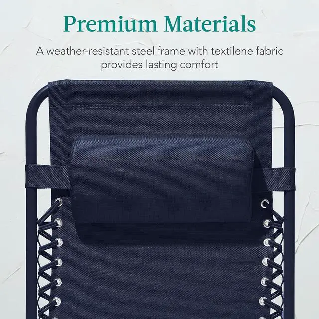 Alt view image 6 of 7 - Adjustable Zero Gravity Chair, Monochromatic Color Folding Patio Recliner w/Side Tray, Headrest - Navy