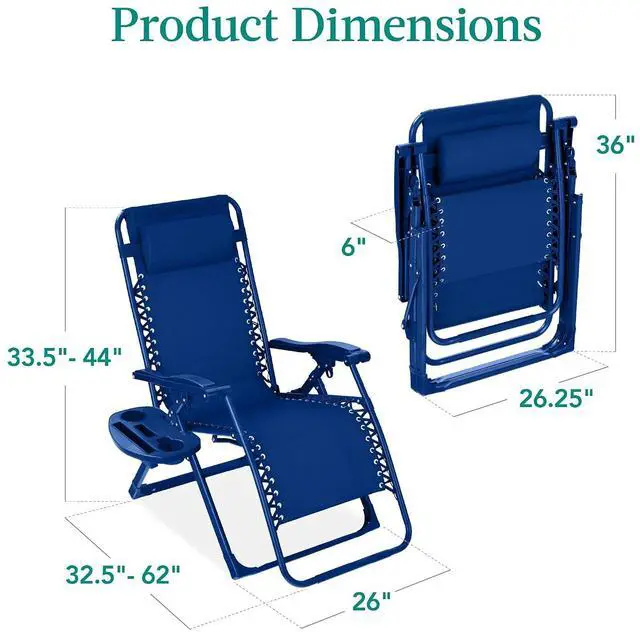 Alt view image 3 of 7 - Adjustable Zero Gravity Chair, Monochromatic Color Folding Patio Recliner w/Side Tray, Headrest - Marine