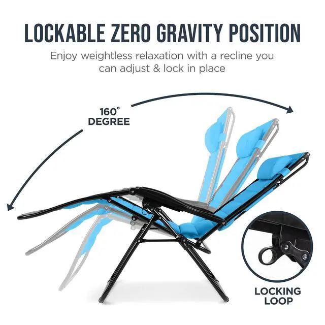 Alt view image 7 of 7 - Oversized Padded Zero Gravity Chair w/Canopy Headrest Cup Holder Side Tray, Folding Outdoor Patio Recliner Lounger - Light Blue